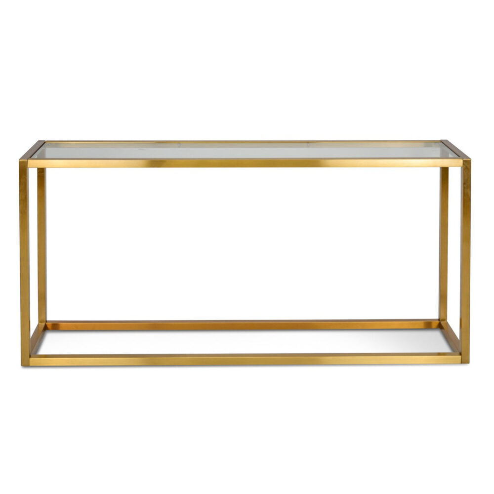 Alison Glass Console Table - Tempered Glass - Brushed Gold Base - Image 6