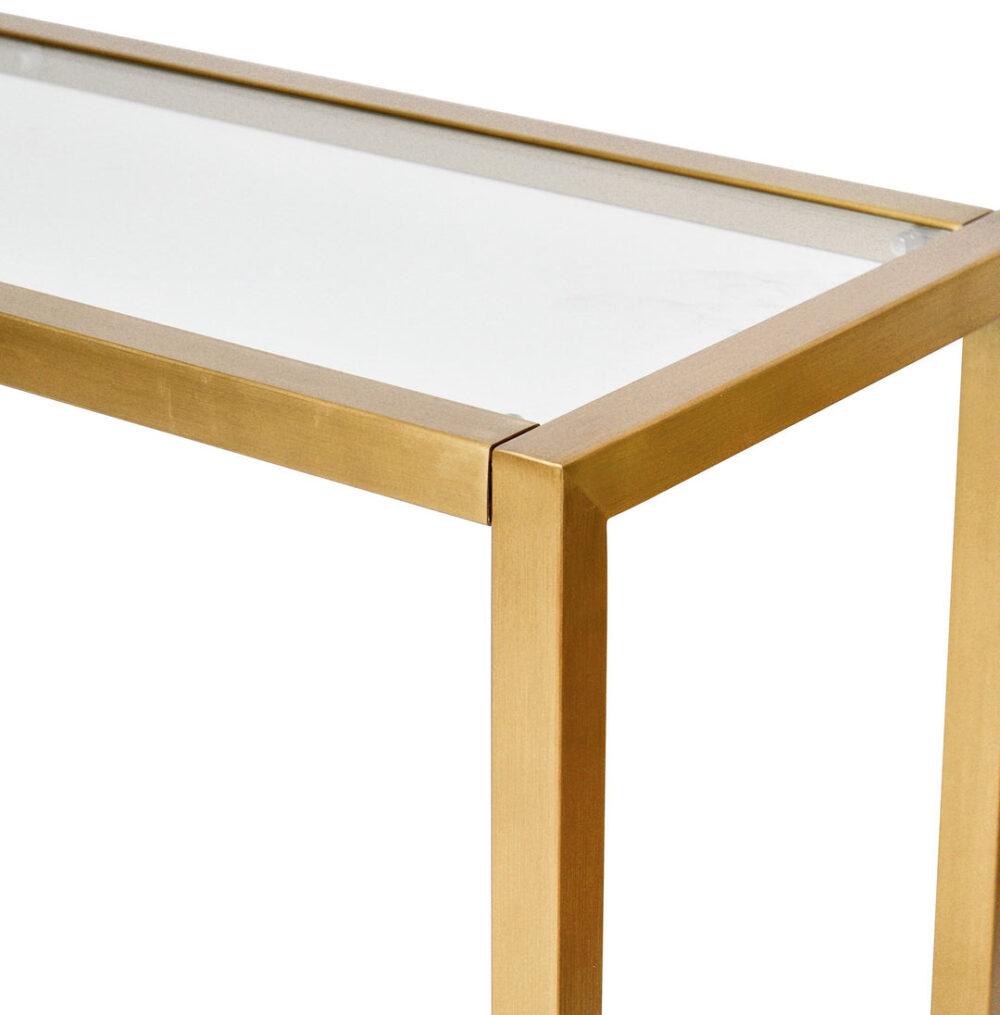 Alison Glass Console Table - Tempered Glass - Brushed Gold Base - Image 4