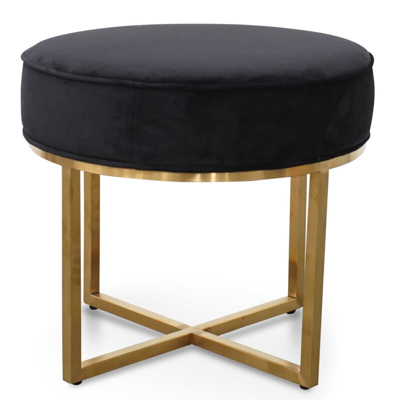 Bianka Black Velvet Ottoman - Brushed Gold Base
