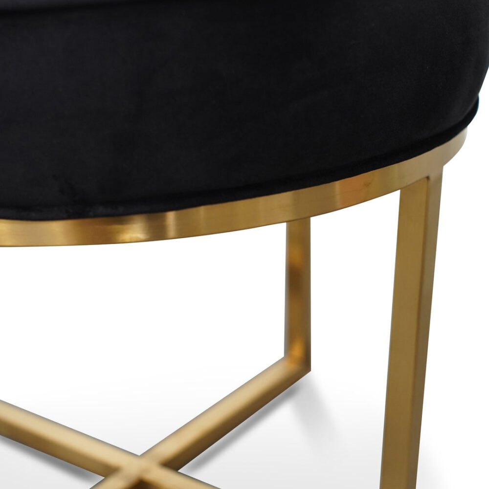 Bianka Black Velvet Ottoman - Brushed Gold Base - Image 4