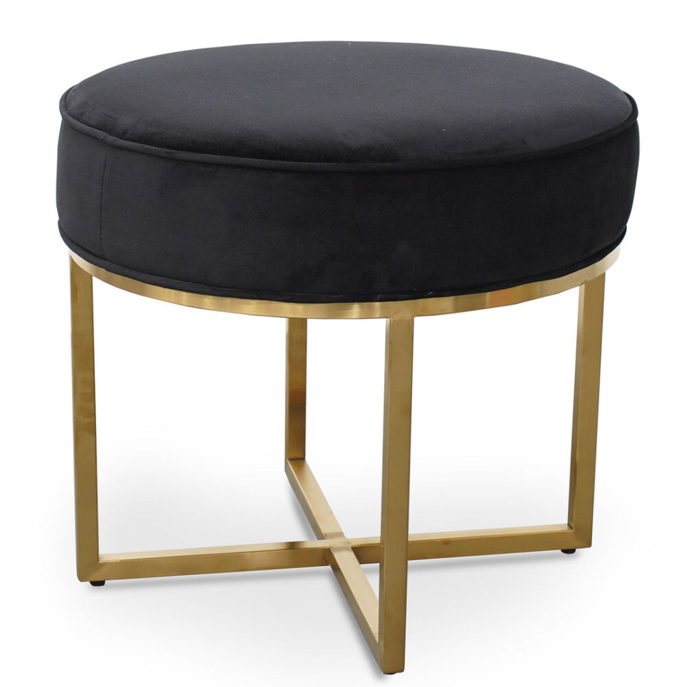 Bianka Black Velvet Ottoman - Brushed Gold Base - Image 6