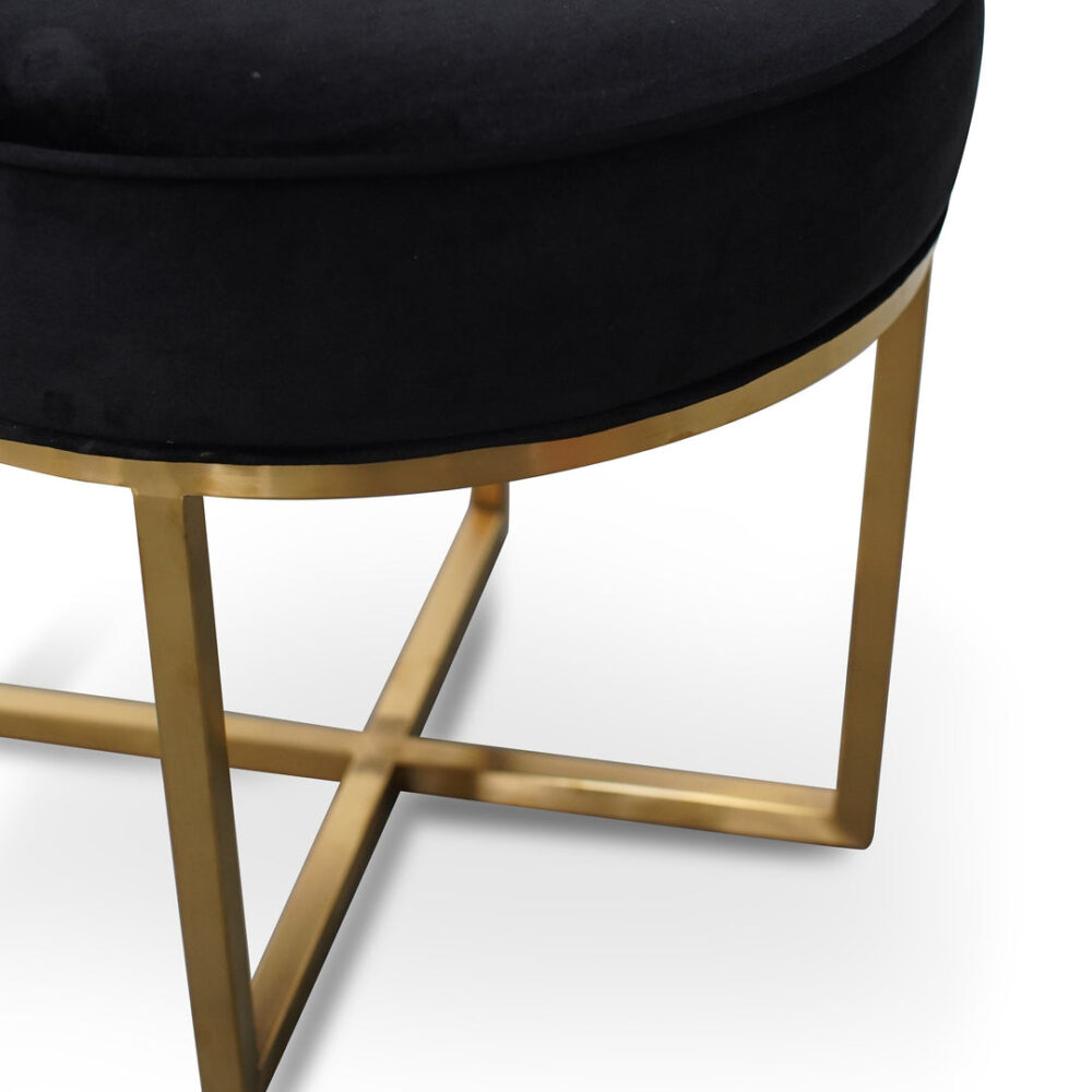 Bianka Black Velvet Ottoman - Brushed Gold Base - Image 9