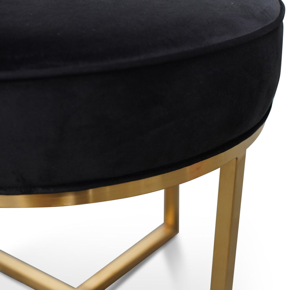 Bianka Black Velvet Ottoman - Brushed Gold Base - Image 2