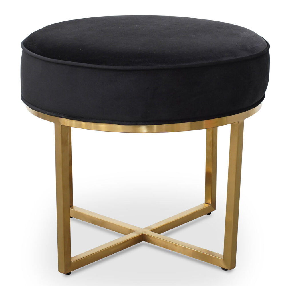 Bianka Black Velvet Ottoman - Brushed Gold Base - Image 5