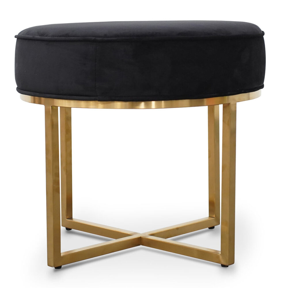 Bianka Black Velvet Ottoman - Brushed Gold Base - Image 10