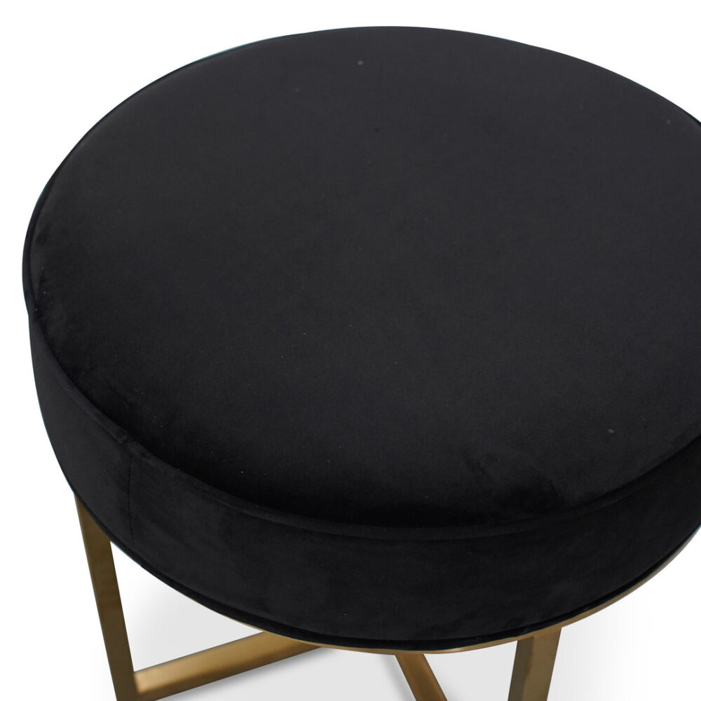 Bianka Black Velvet Ottoman - Brushed Gold Base - Image 8
