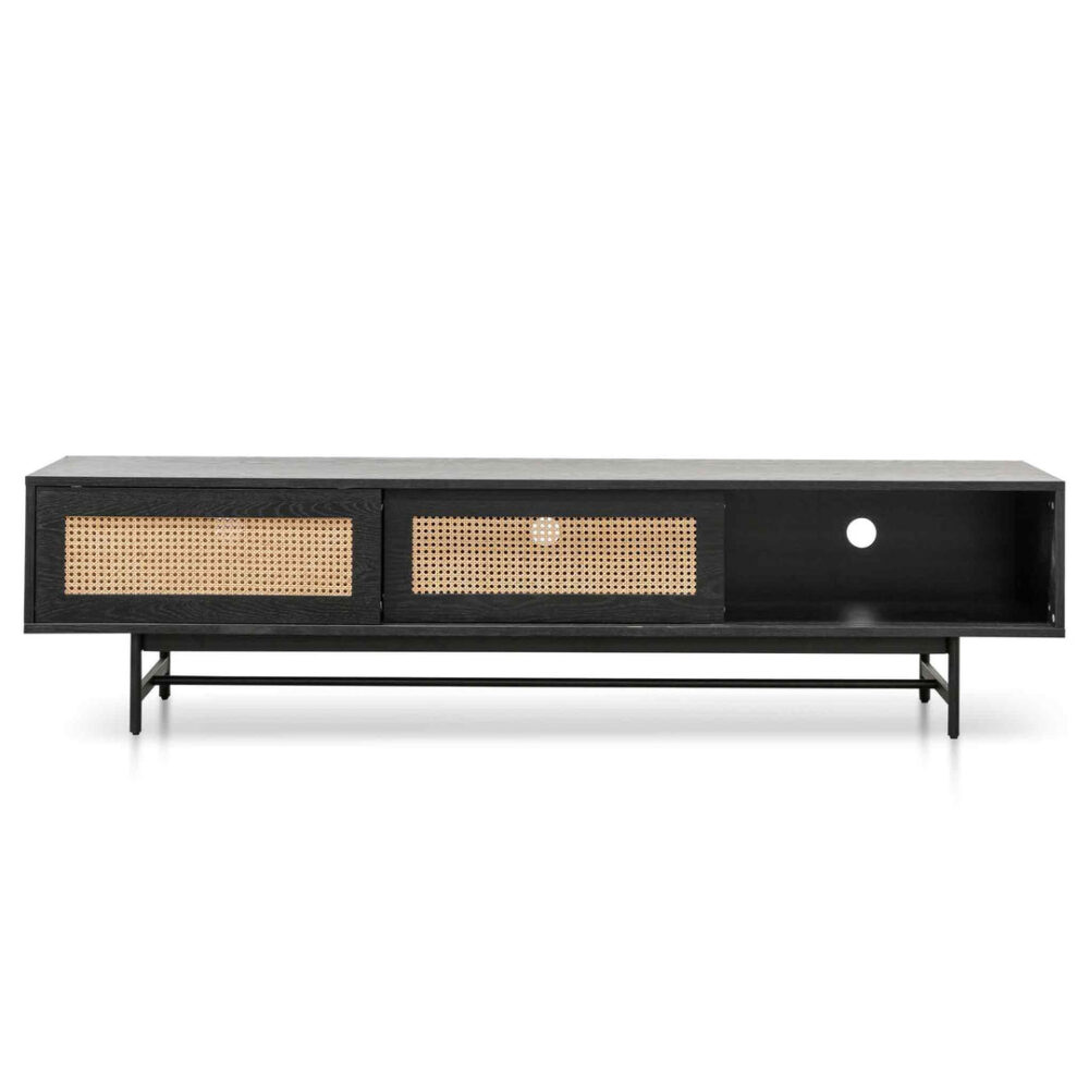 Debora 2m Oak TV Entertainment Unit - Black with Natural Rattan Doors - Image 5