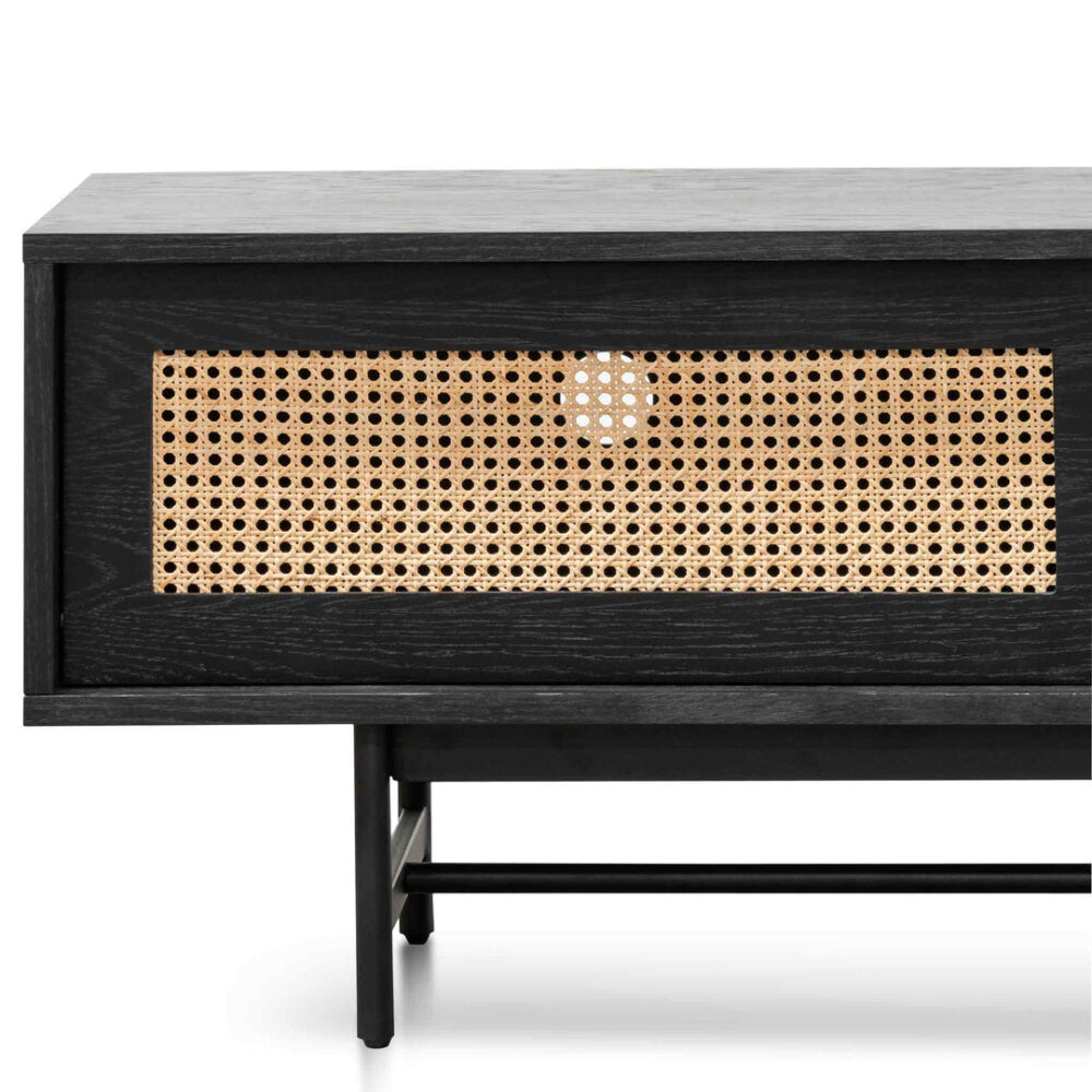 Debora 2m Oak TV Entertainment Unit - Black with Natural Rattan Doors - Image 7