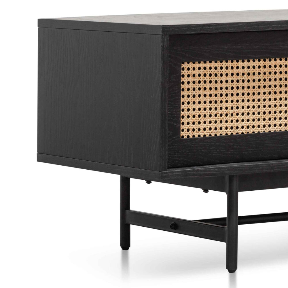 Debora 2m Oak TV Entertainment Unit - Black with Natural Rattan Doors - Image 8