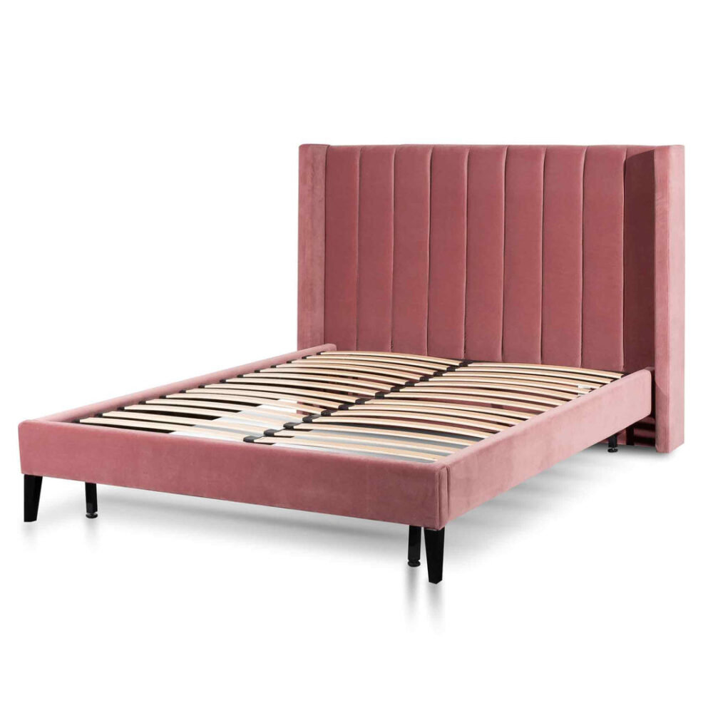 Hillsdale Queen Bed Frame - Blush Peach Velvet - Last One - Image 4