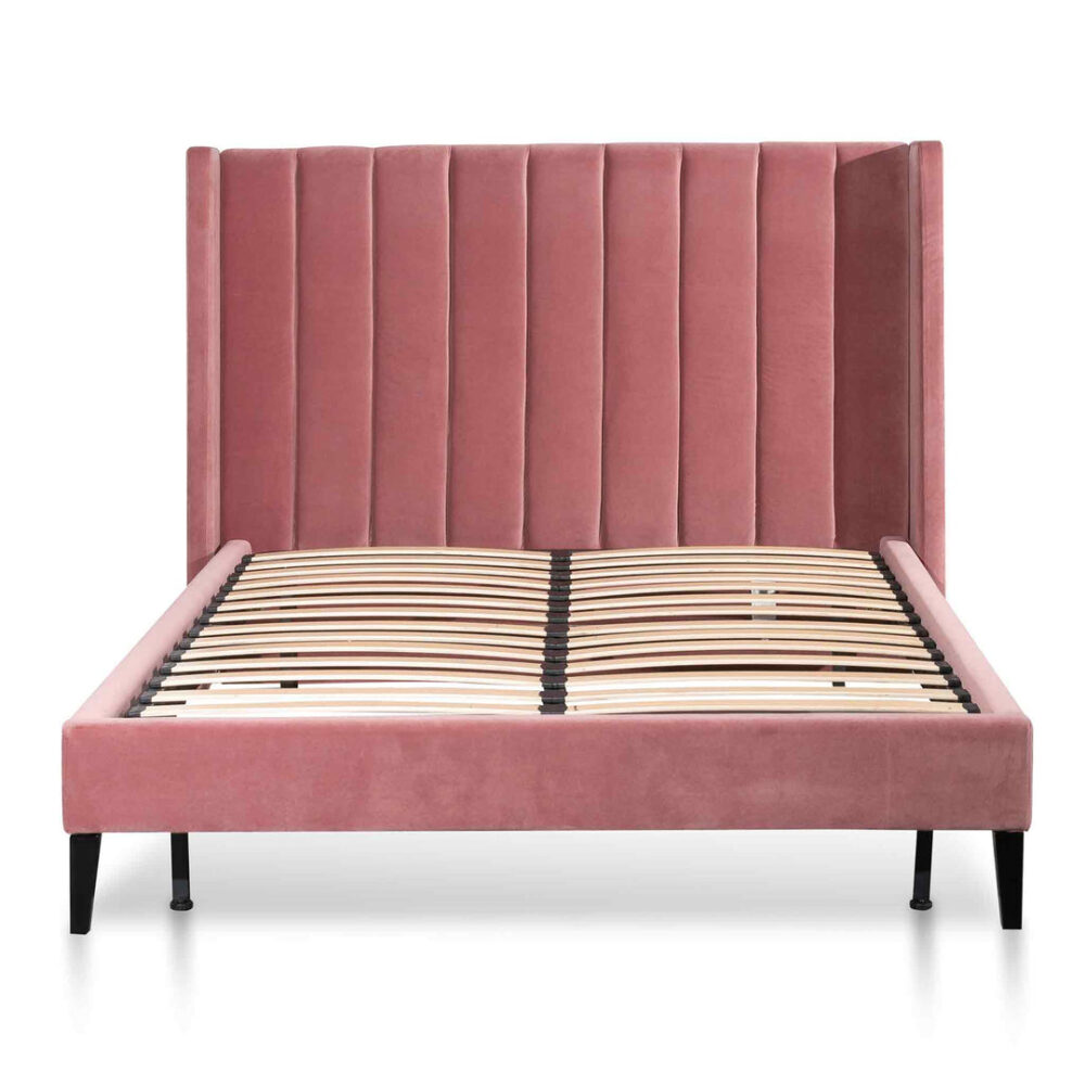 Hillsdale Queen Bed Frame - Blush Peach Velvet - Last One - Image 3