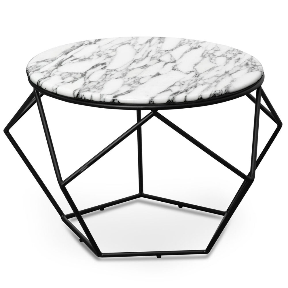 Ivan 72cm Round Marble Coffee Table - Matt Black Base