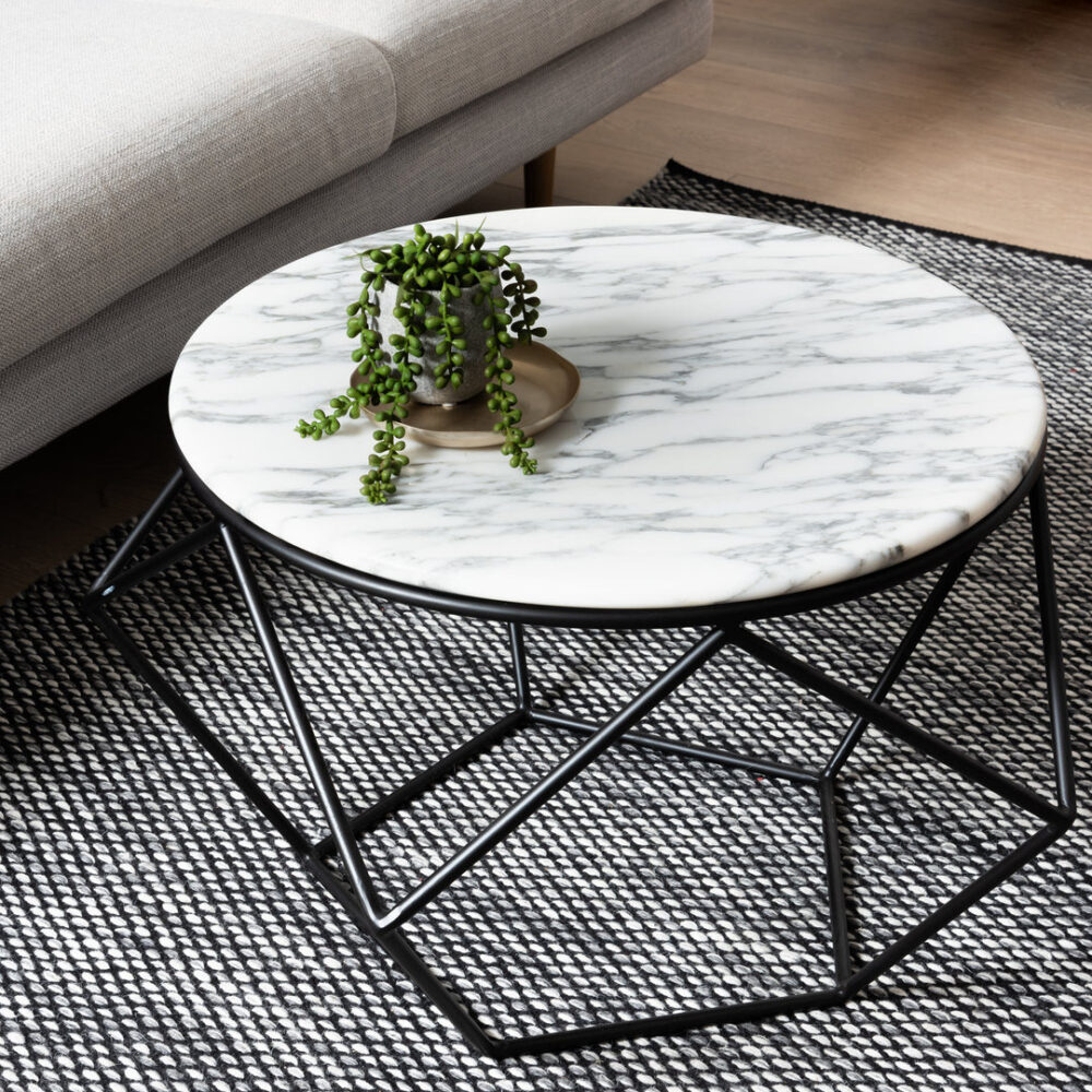 Ivan 72cm Round Marble Coffee Table - Matt Black Base - Image 8