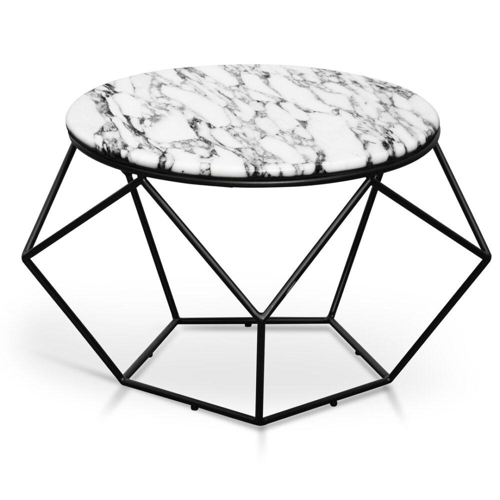 Ivan 72cm Round Marble Coffee Table - Matt Black Base - Image 3