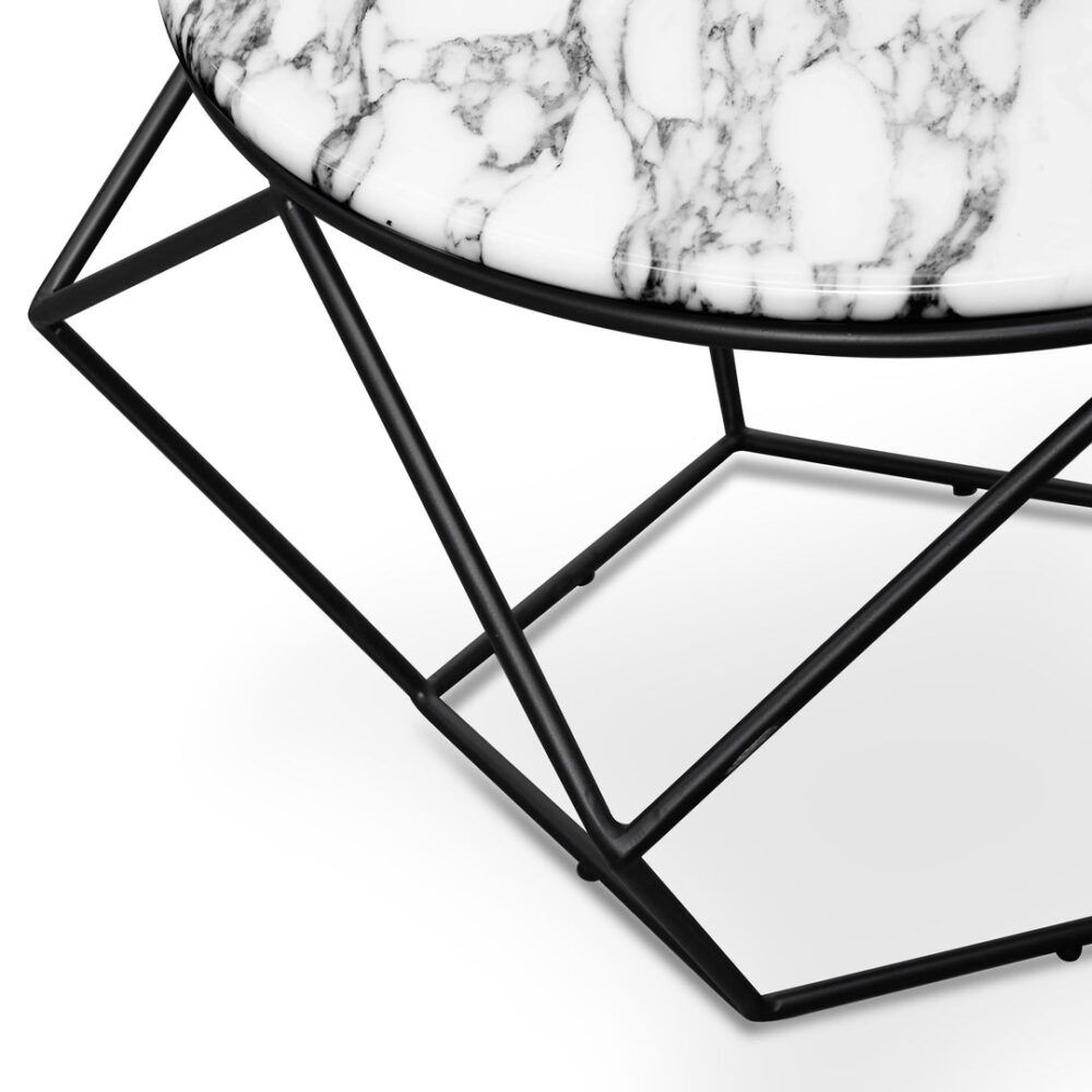 Ivan 72cm Round Marble Coffee Table - Matt Black Base - Image 6