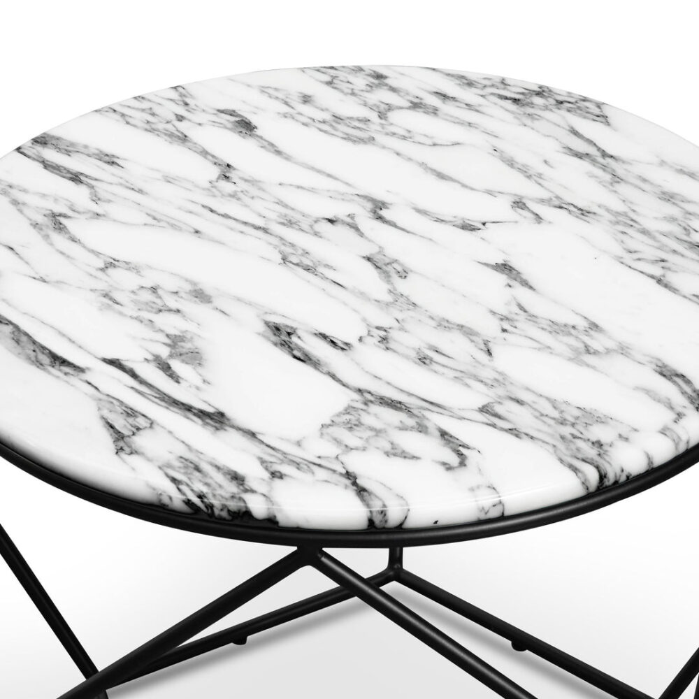 Ivan 72cm Round Marble Coffee Table - Matt Black Base - Image 4