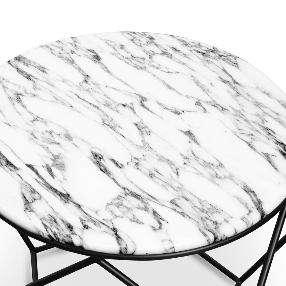 Ivan 72cm Round Marble Coffee Table - Matt Black Base - Image 5