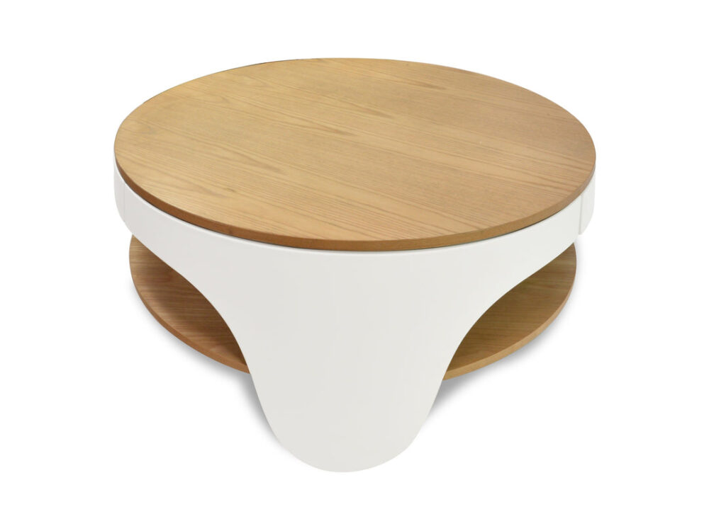 Jackson 82cm Wooden Round Coffee Table - Natural Top and White Leg - Image 4