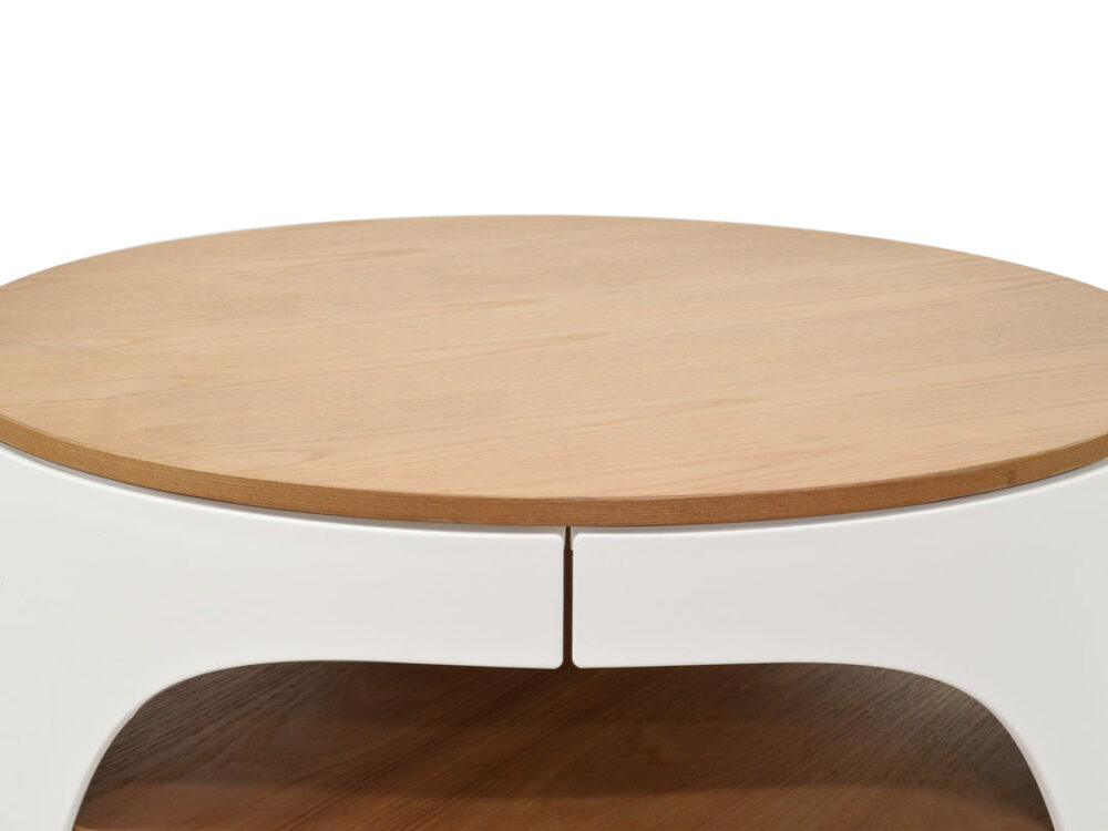 Jackson 82cm Wooden Round Coffee Table - Natural Top and White Leg - Image 3