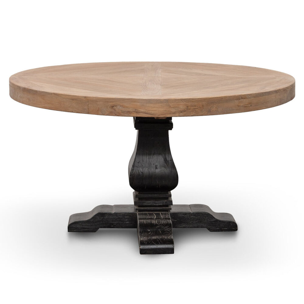 Kara Reclaimed 1.4m Round Dining Table - Natural Top and Black Base