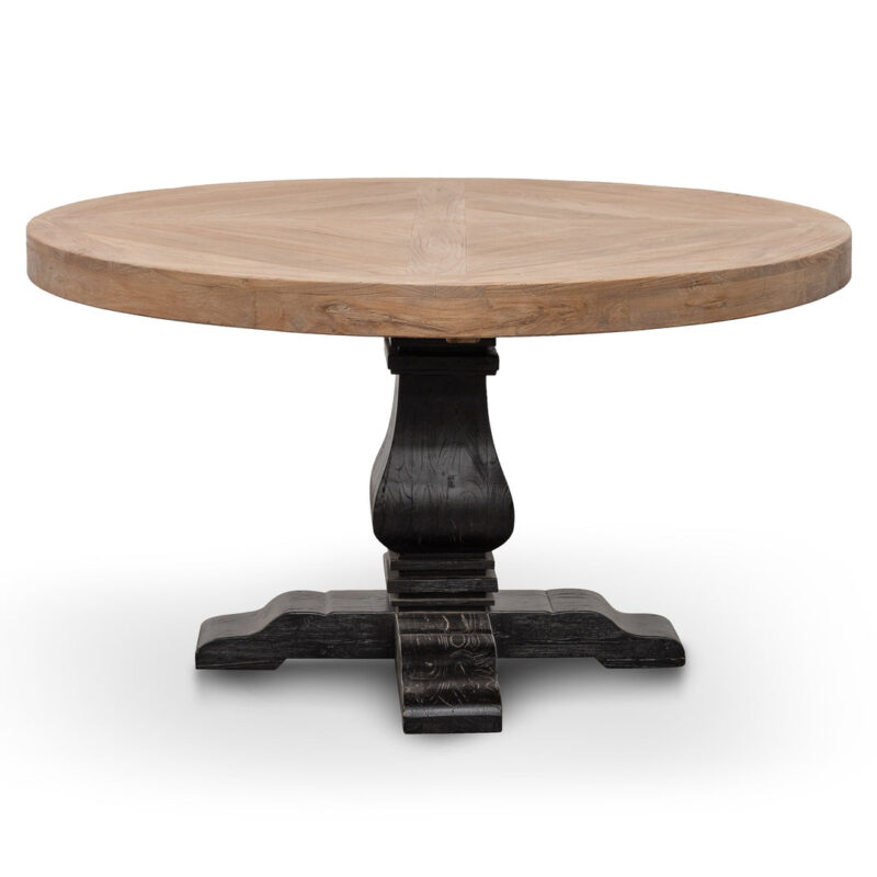Kara Reclaimed 1.4m Round Dining Table - Natural Top and Black Base