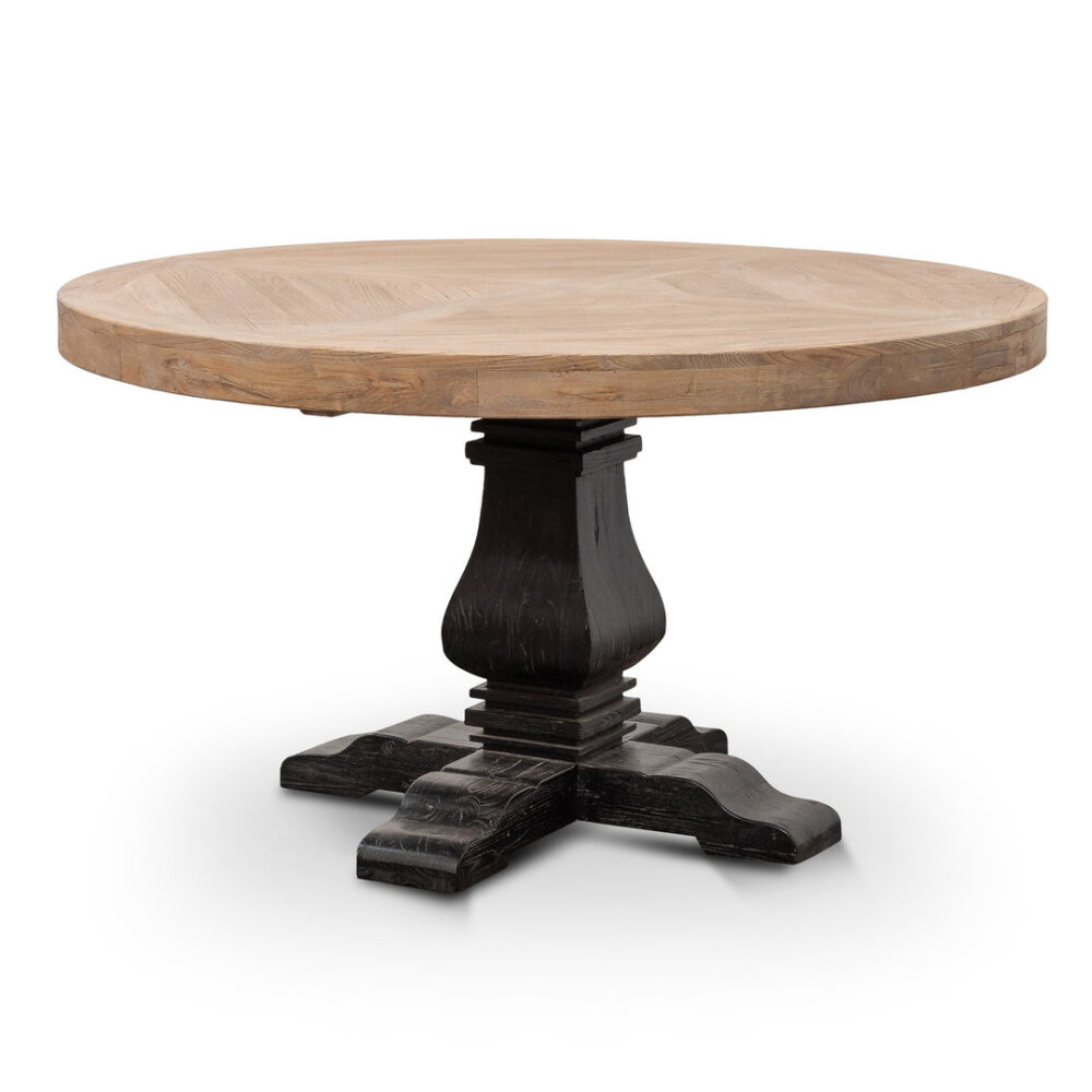 Kara Reclaimed 1.4m Round Dining Table - Natural Top and Black Base - Image 2
