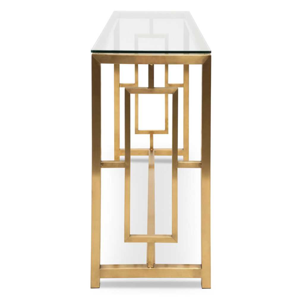 Kater Glass Console table - Brushed Gold Base - Image 5