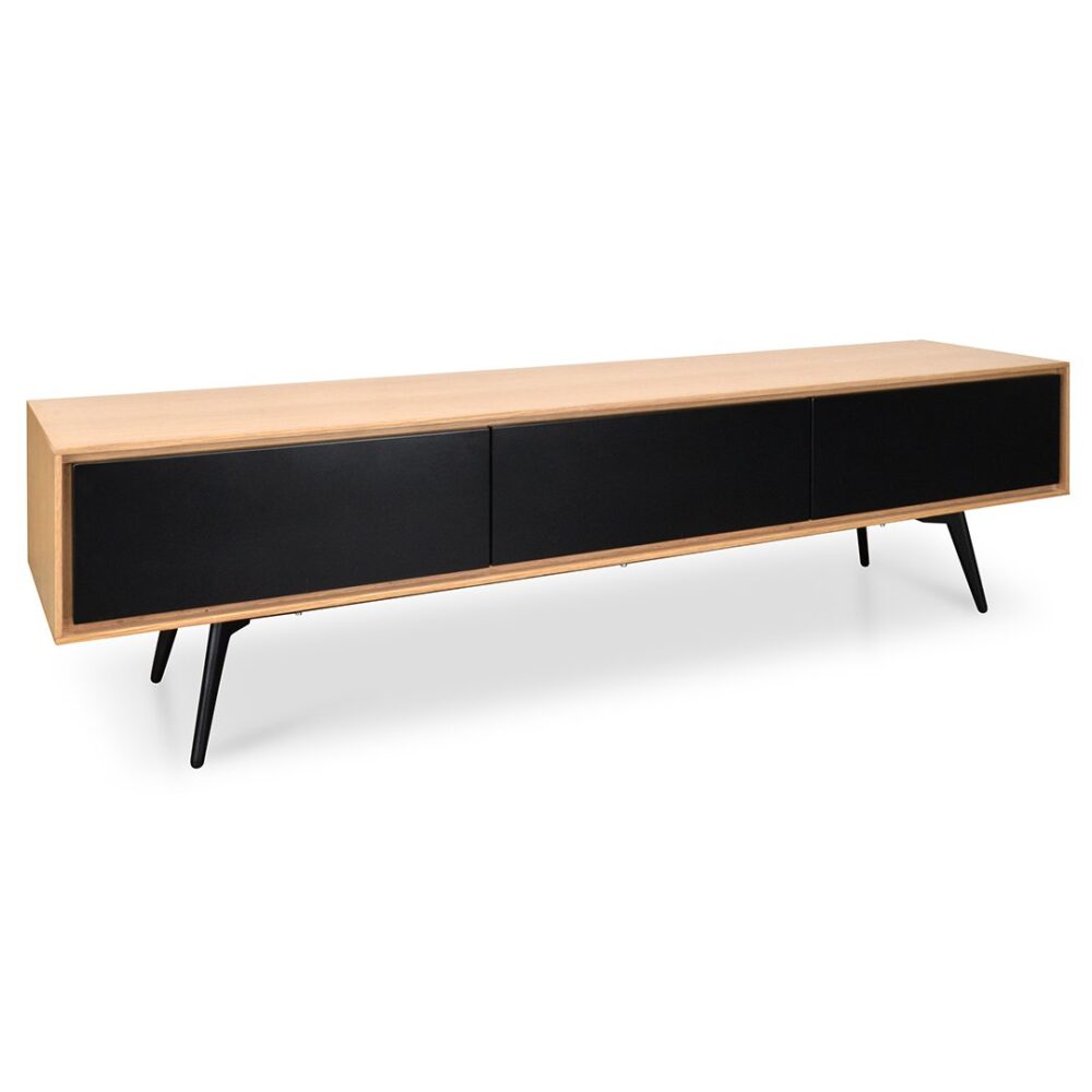 Liam 180cm Wooden TV Unit With Black Drawers - Natural - Image 3