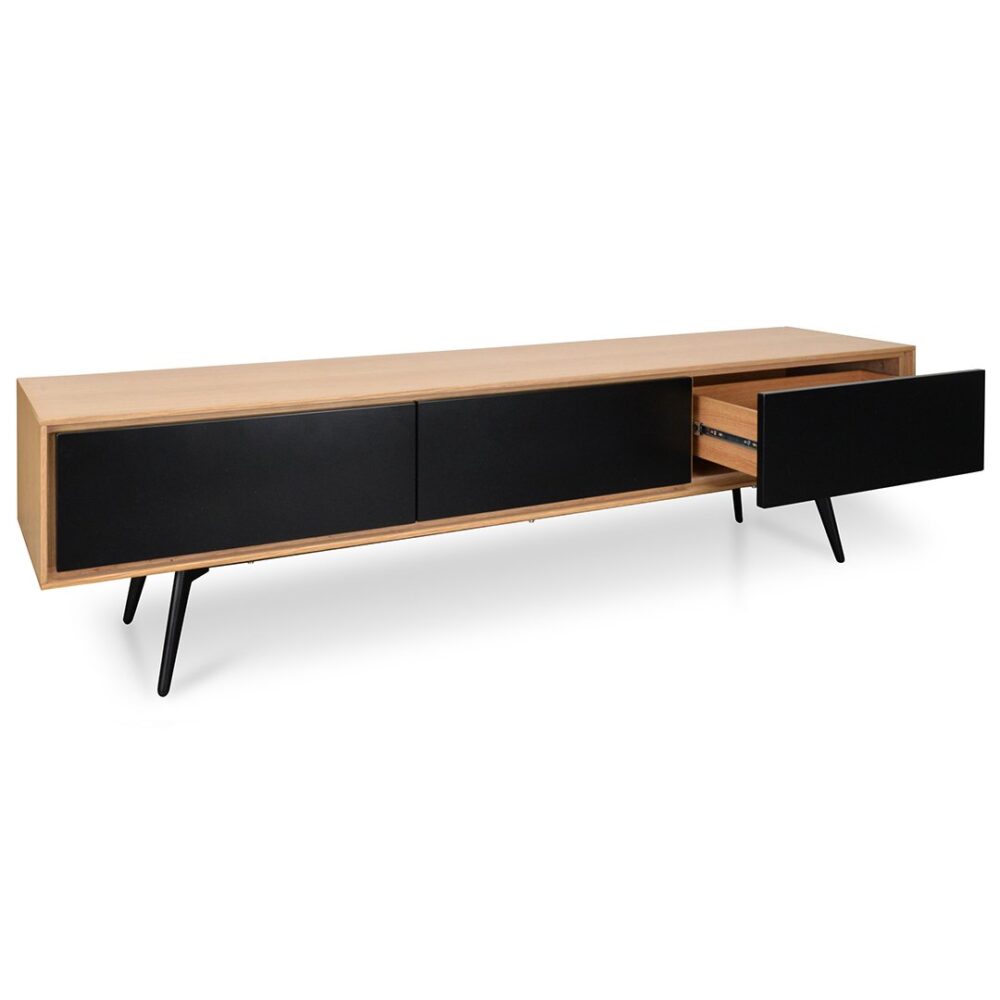 Liam 180cm Wooden TV Unit With Black Drawers - Natural - Image 4