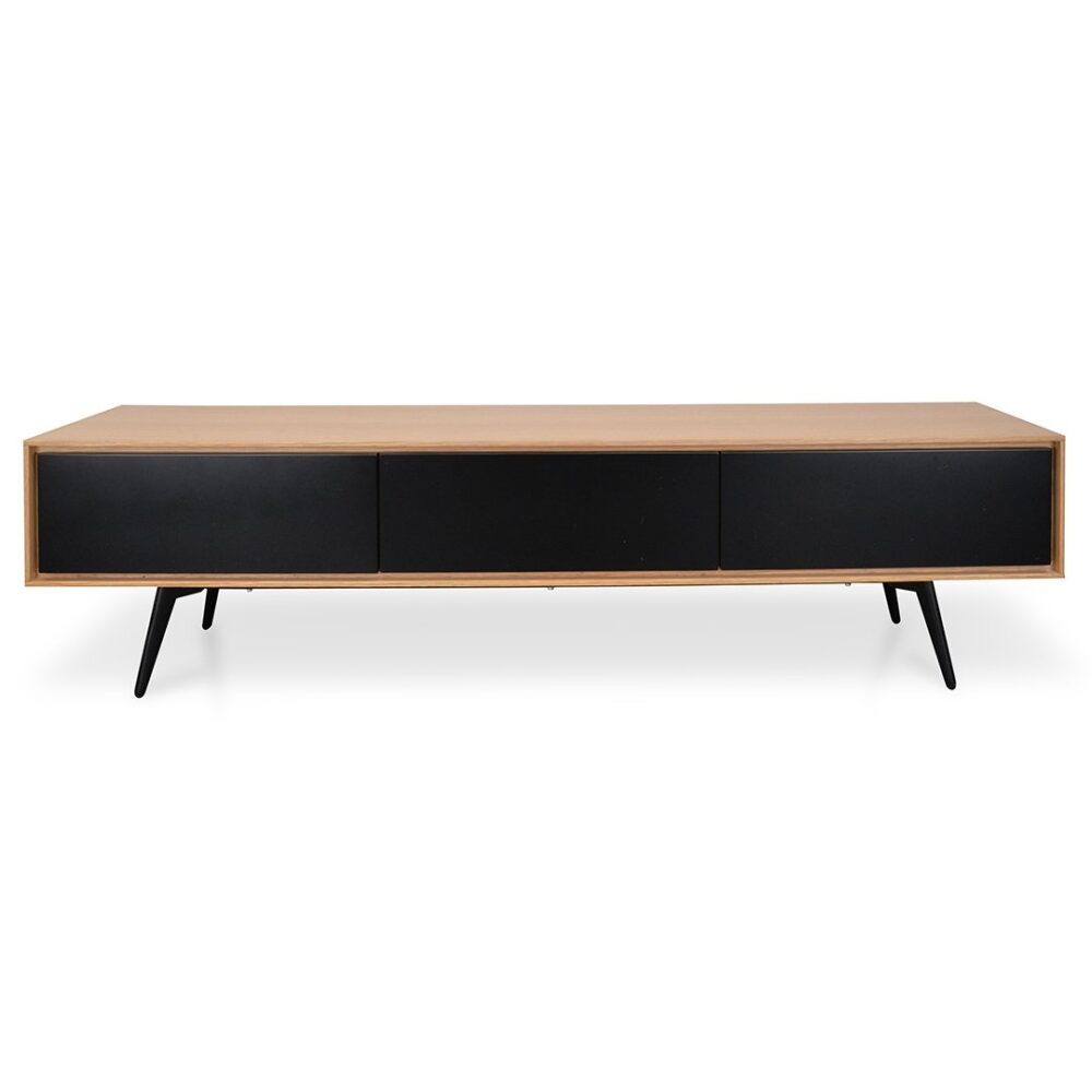 Liam 180cm Wooden TV Unit With Black Drawers - Natural - Image 2