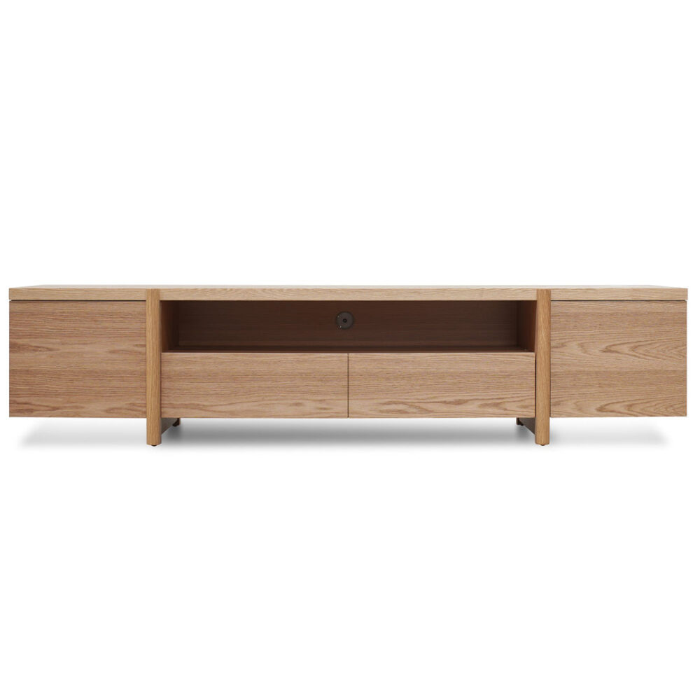 New York Lowline 2.1m Wooden TV Entertainment Unit - Full Natural - Image 2