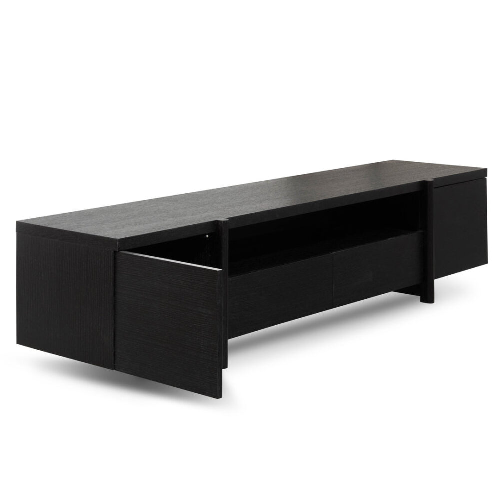 New York Lowline 2.1m Wooden TV Entertainment Unit - Black Oak - Image 4