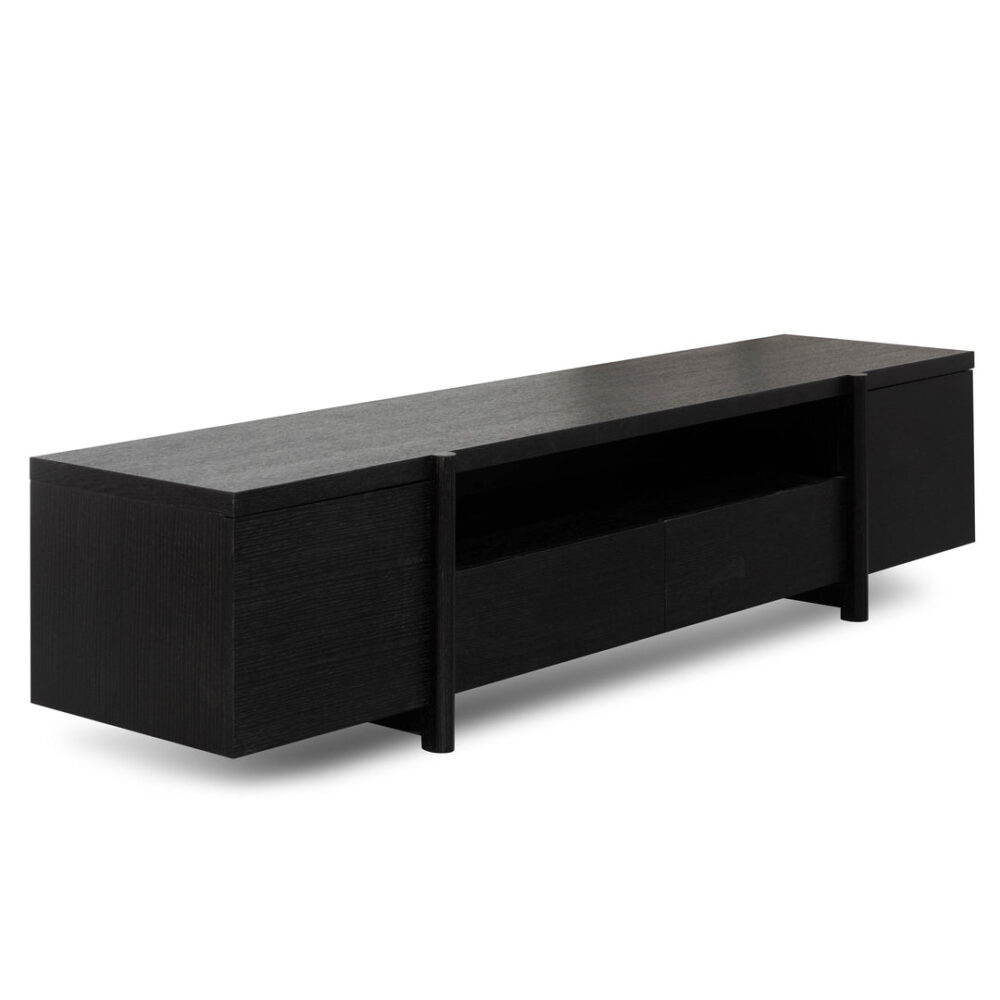 New York Lowline 2.1m Wooden TV Entertainment Unit - Black Oak - Image 3