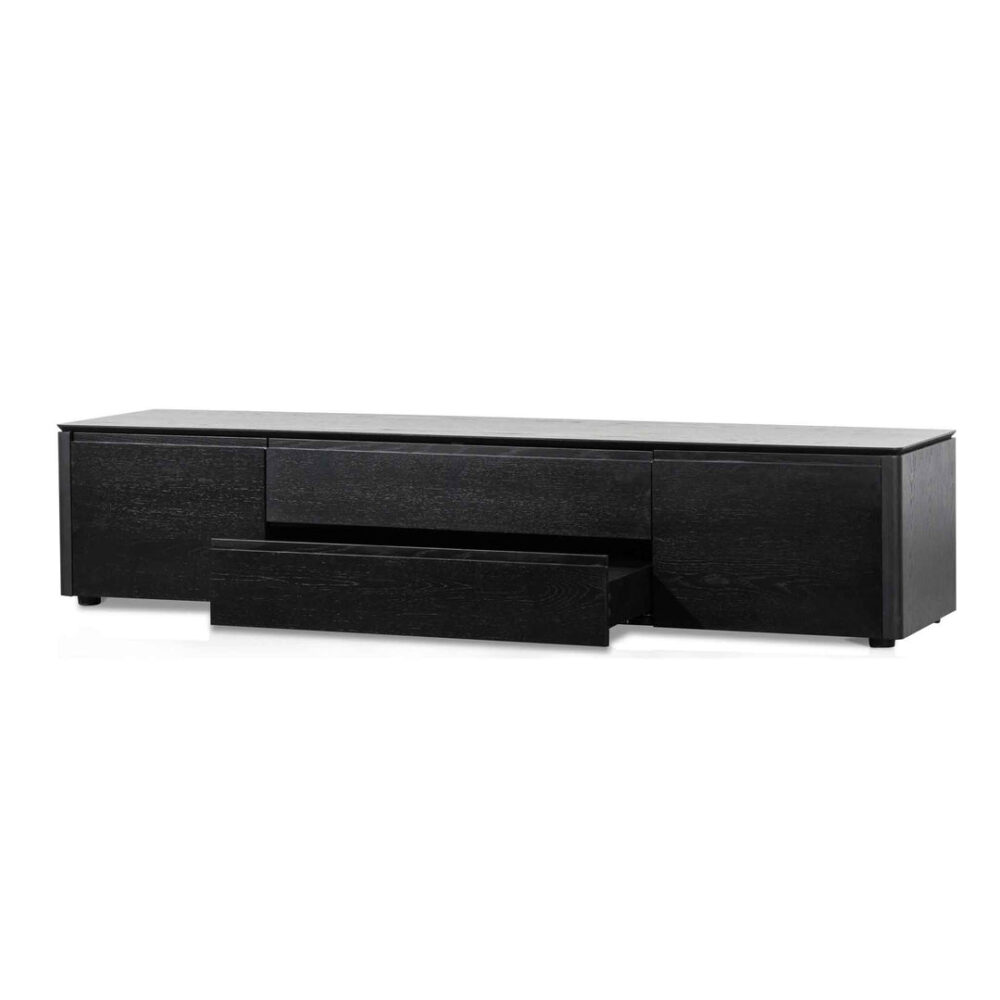 Norris 2m Entertainment TV Unit with Middle Drawer - Black Oak - Image 4