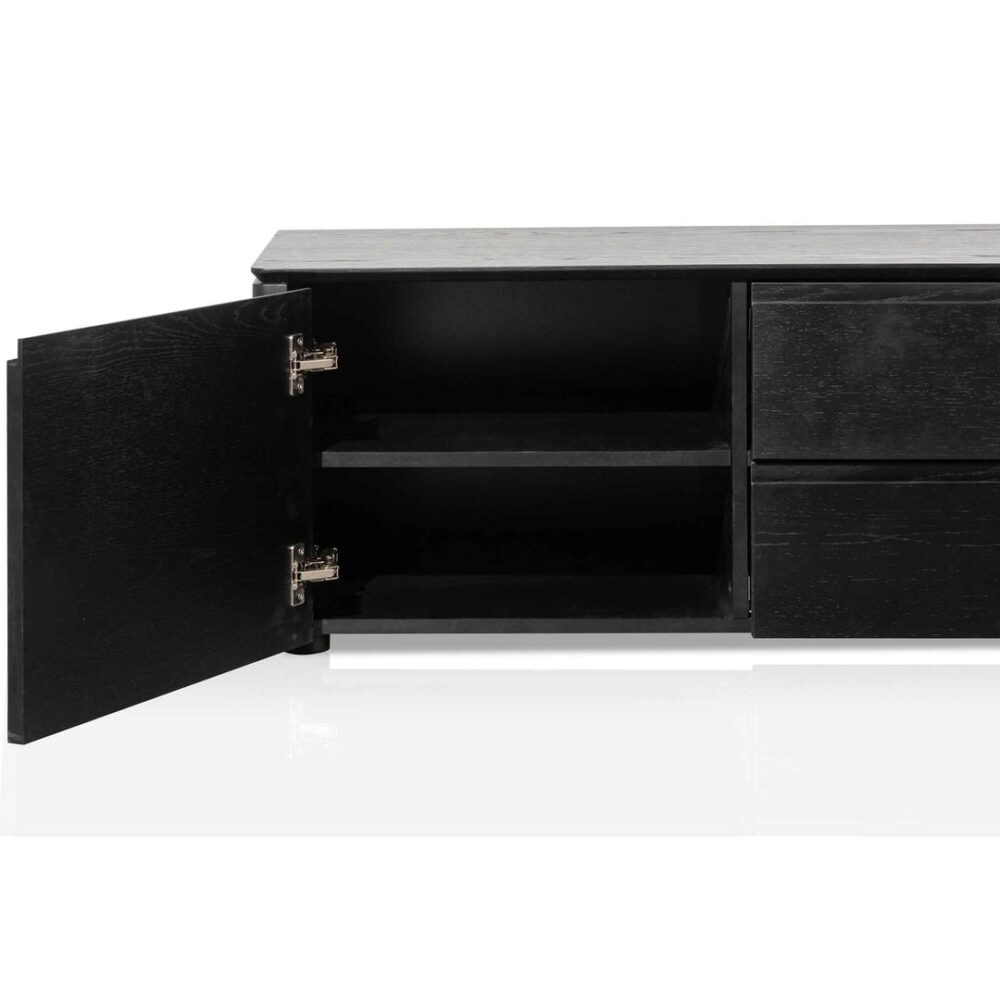 Norris 2m Entertainment TV Unit with Middle Drawer - Black Oak - Image 6