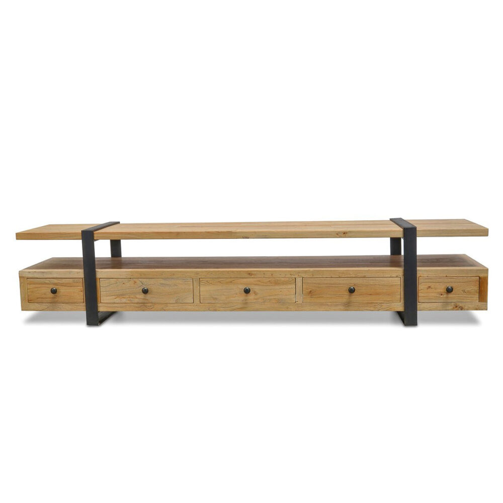 Phoenix Reclaimed Lowline 2.2m Wooden TV Entertainment Unit - Image 2