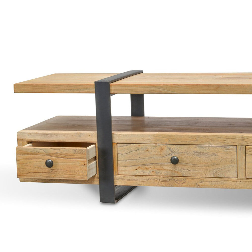 Phoenix Reclaimed Lowline 2.2m Wooden TV Entertainment Unit - Image 6