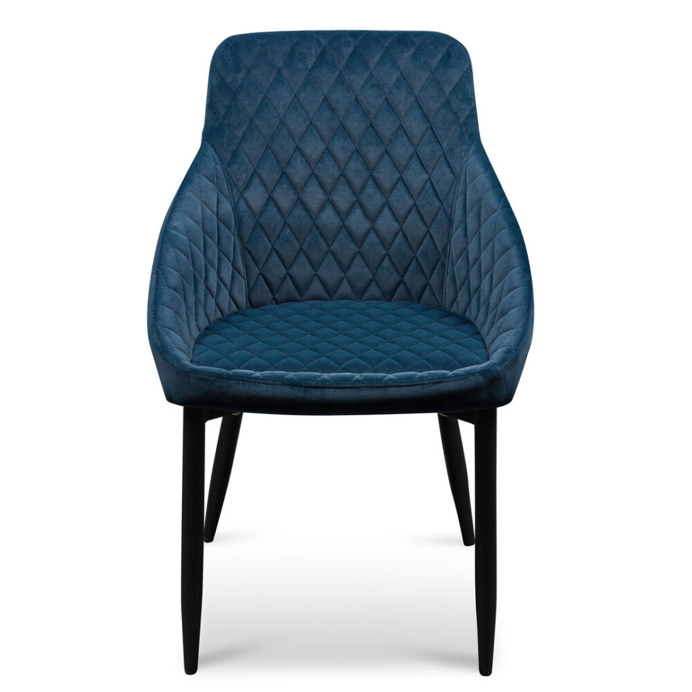 Set of 2 - Rolf Dining Chair - Navy Blue Velvet in Black Legs - Image 4