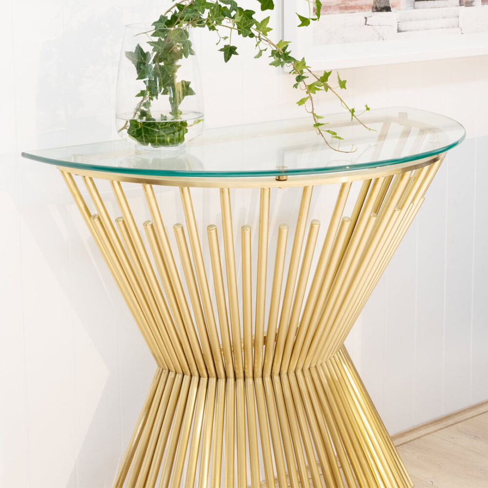 Sassy Round Glass Console Table - Brushed Gold Base - Image 2