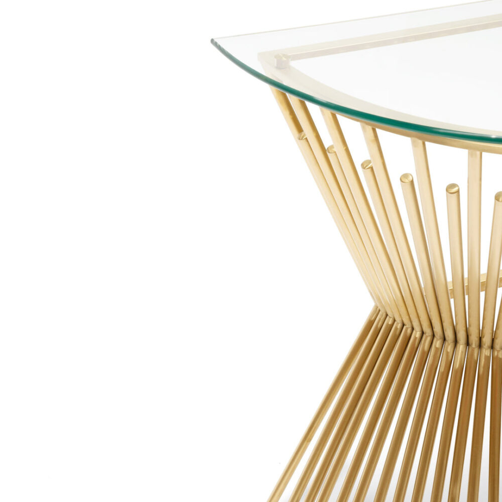 Sassy Round Glass Console Table - Brushed Gold Base - Image 8