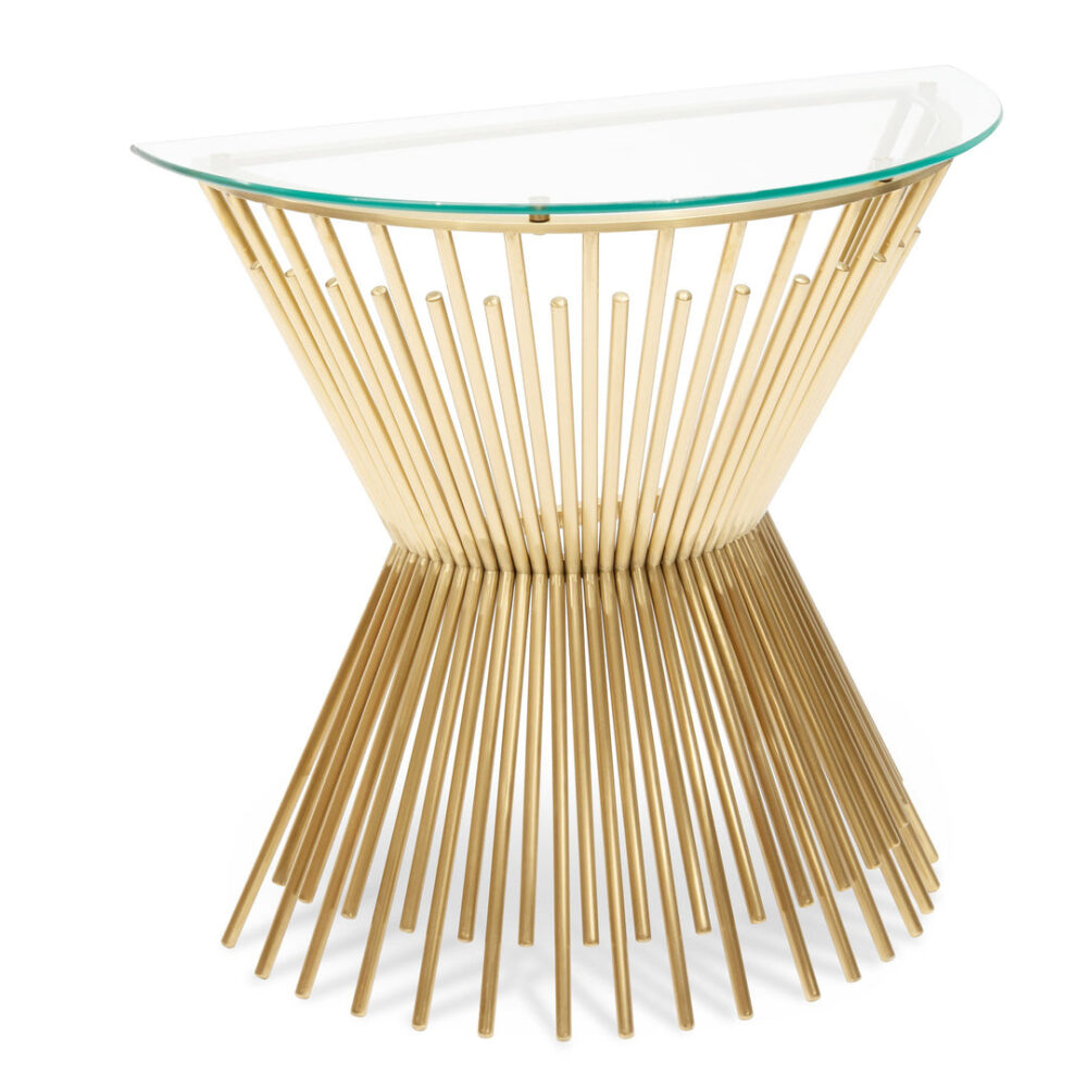 Sassy Round Glass Console Table - Brushed Gold Base - Image 4