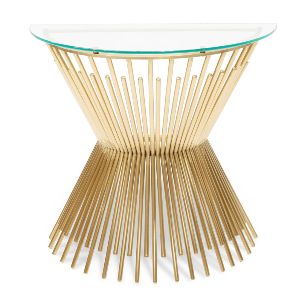 Sassy Round Glass Console Table - Brushed Gold Base - Image 3