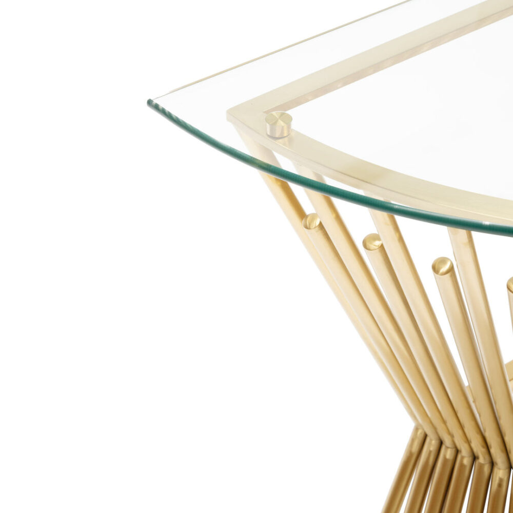 Sassy Round Glass Console Table - Brushed Gold Base - Image 5