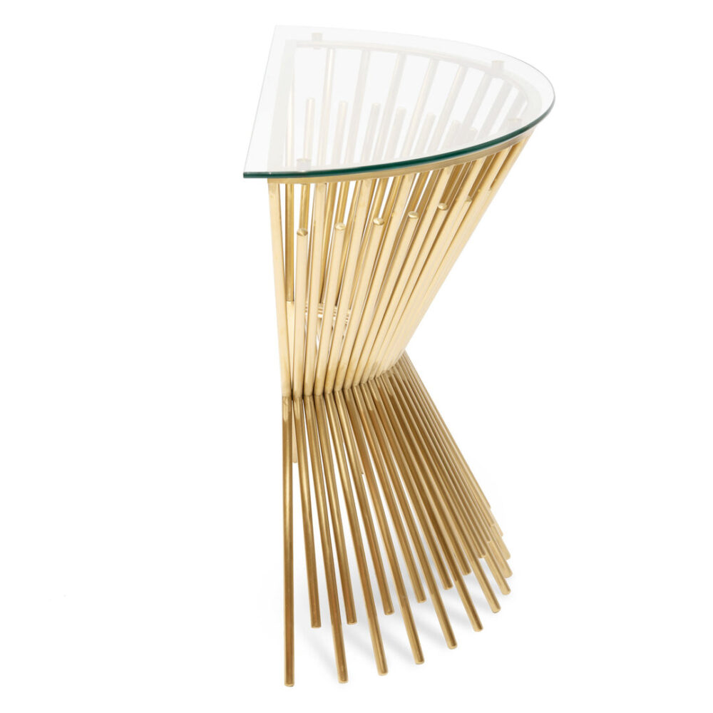 Sassy Round Glass Console Table - Brushed Gold Base - Image 6