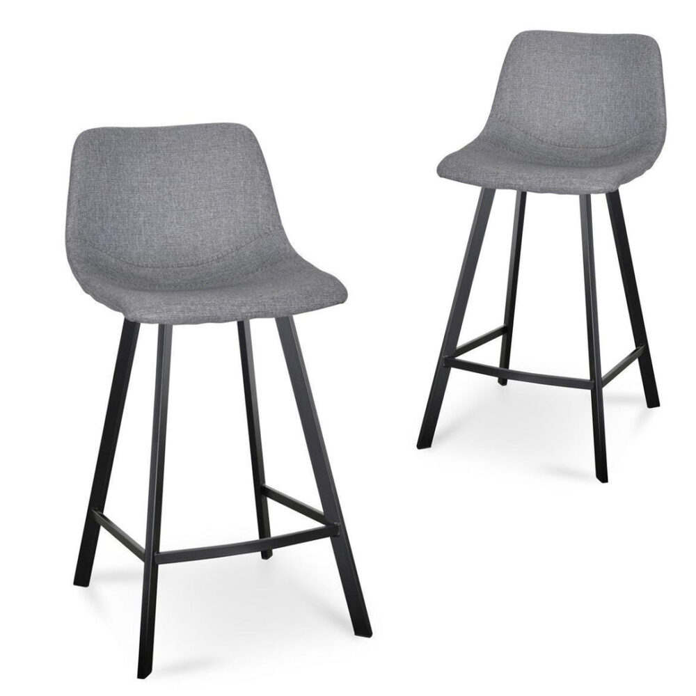 Set of 2 - Duke 65cm Fabric Bar Stool - Dark Grey