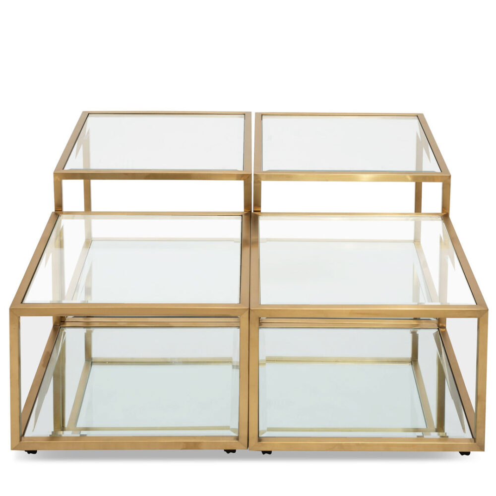 Set of 4 - Oxford 100cm Glass Coffee Table - Brushed Gold Base - Image 2