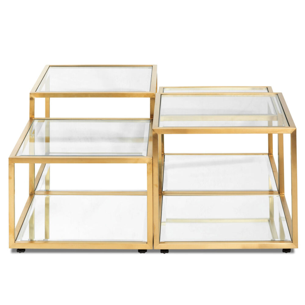 Set of 4 - Oxford 100cm Glass Coffee Table - Brushed Gold Base - Image 7