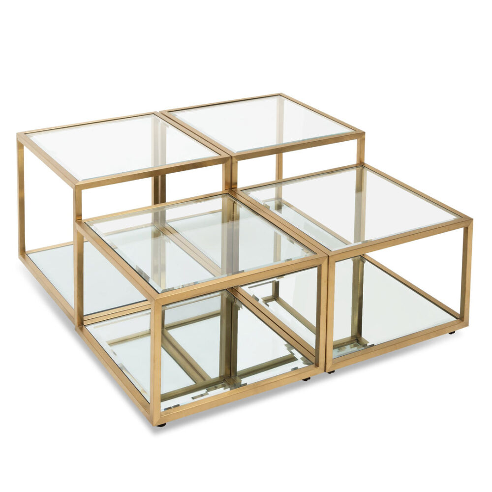 Set of 4 - Oxford 100cm Glass Coffee Table - Brushed Gold Base - Image 3