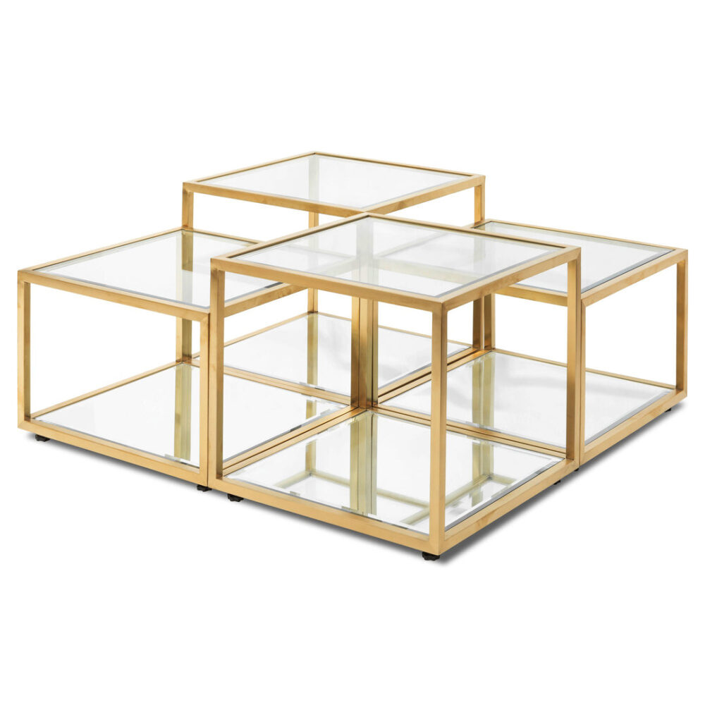 Set of 4 - Oxford 100cm Glass Coffee Table - Brushed Gold Base - Image 6