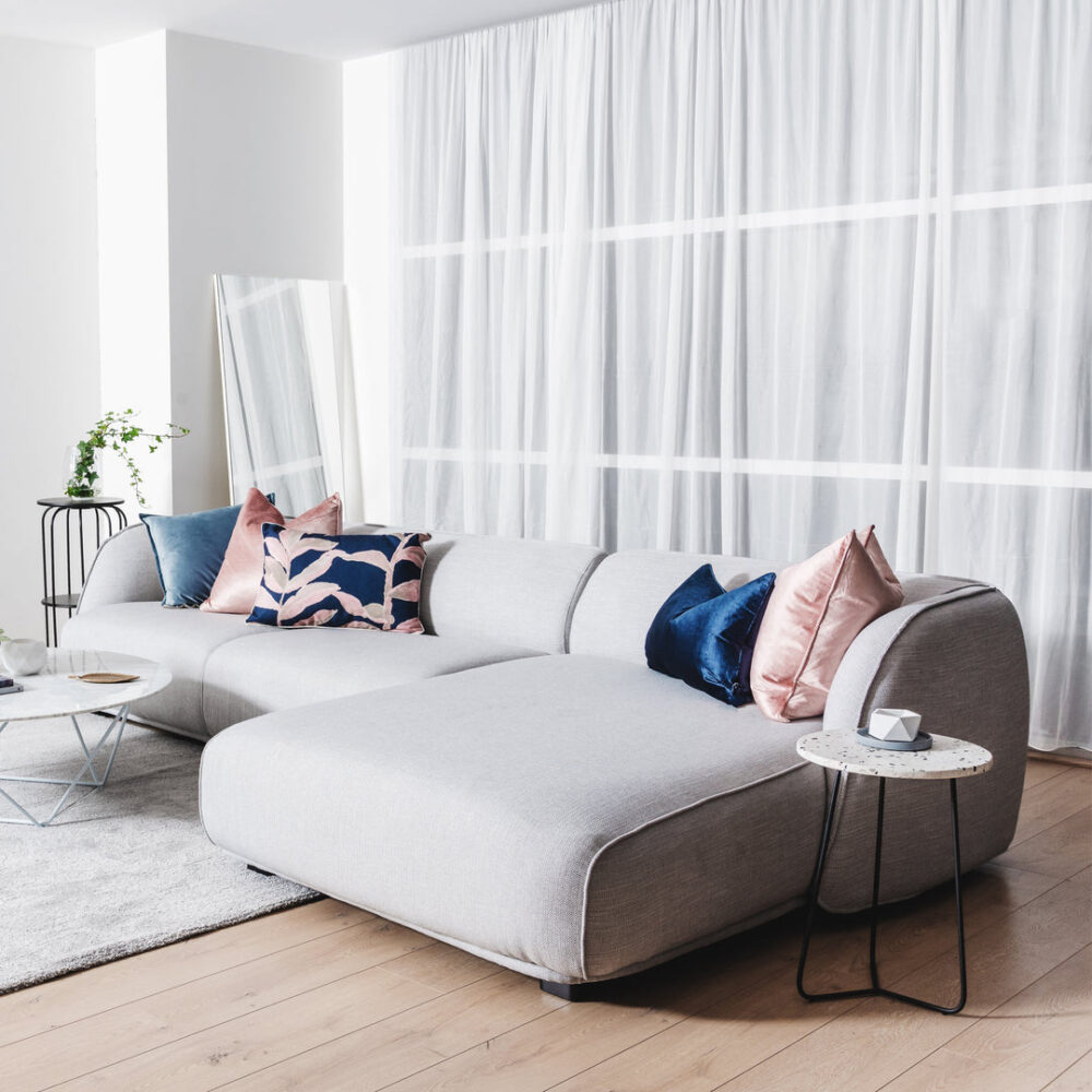 Troy 3 Seater Right Chaise Fabric Sofa - Light Texture Grey - Image 8